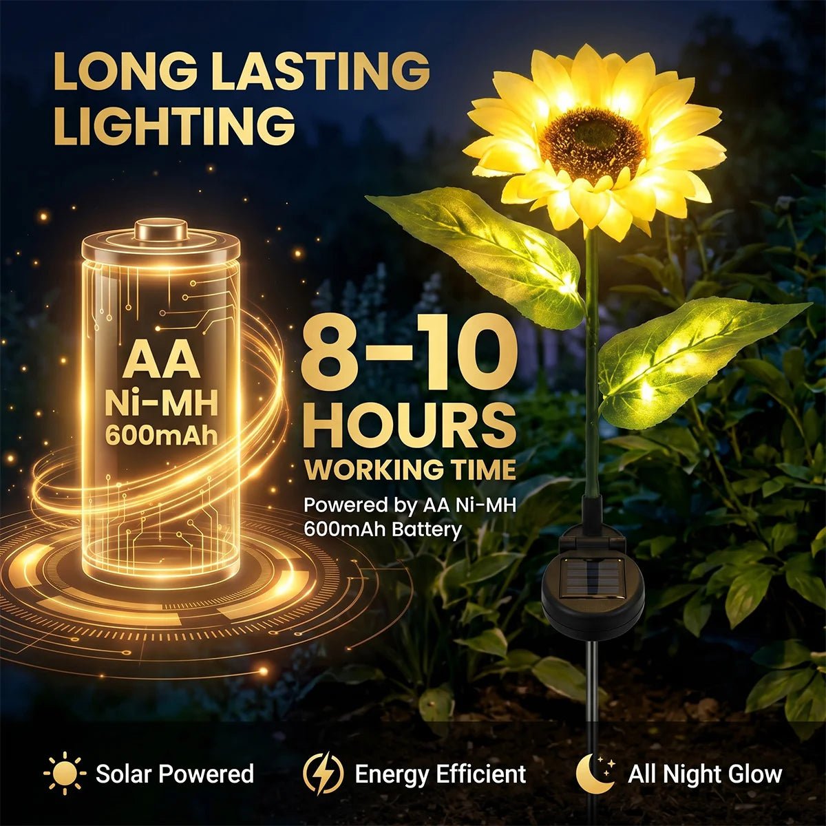 NovusTech 9 LED Solar Sunflower Garden Light Outdoor – Waterproof | Solar Light for Home India Warm White - Image 2