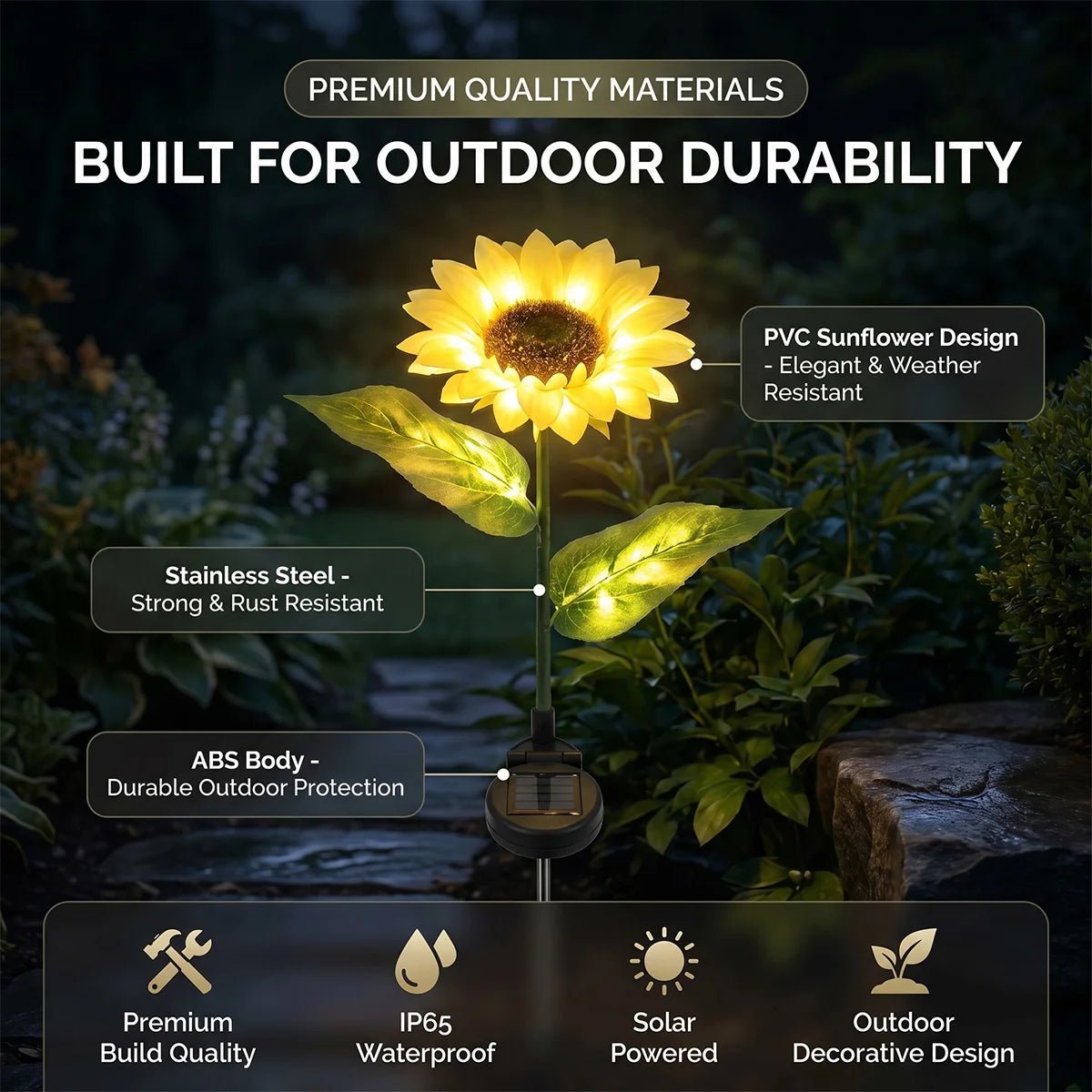 NovusTech 9 LED Solar Sunflower Garden Light Outdoor – Waterproof | Solar Light for Home India Warm White - Image 7
