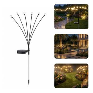 NovusTech 6 LED Solar Firefly Garden Decoration Light – Waterproof | Solar Light for Home India Warm White