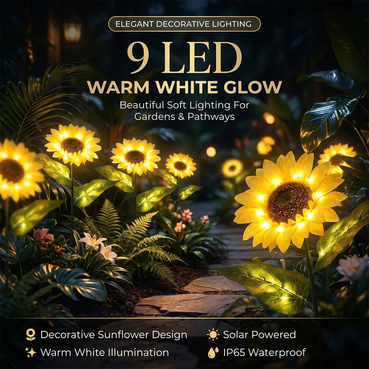 NovusTech 9 LED Solar Sunflower Garden Light Outdoor – Waterproof | Solar Light for Home India Warm White - Image 6