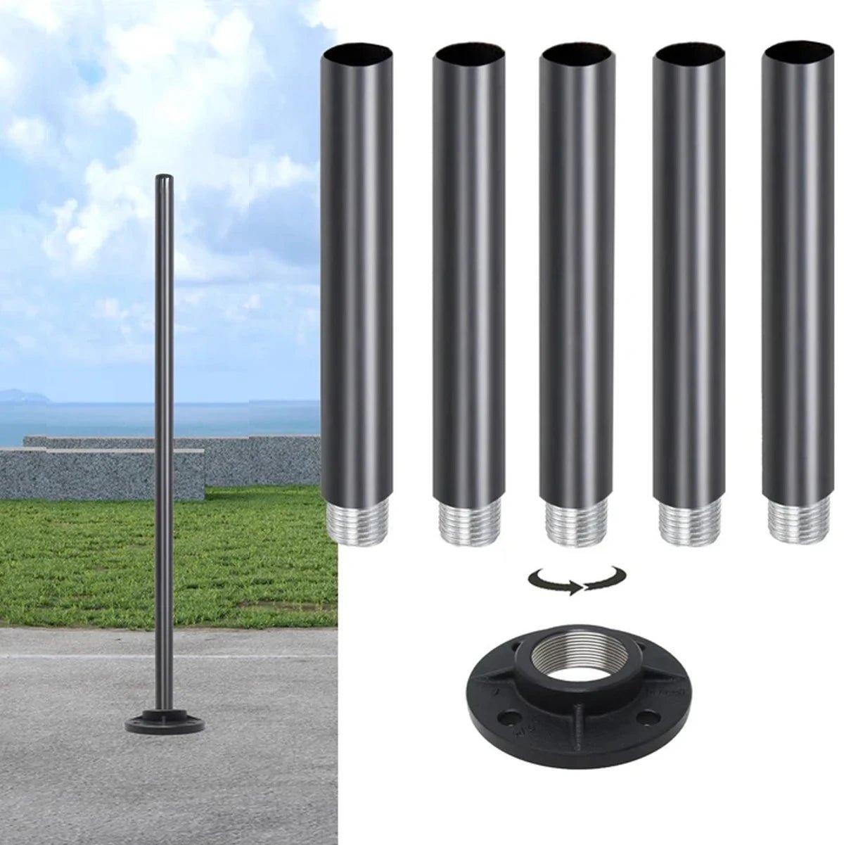 NovusTech Adjustable 4–14 Ft Aluminium Pole & Base Only – Solar Light Not Included | For CCTV - Image 9
