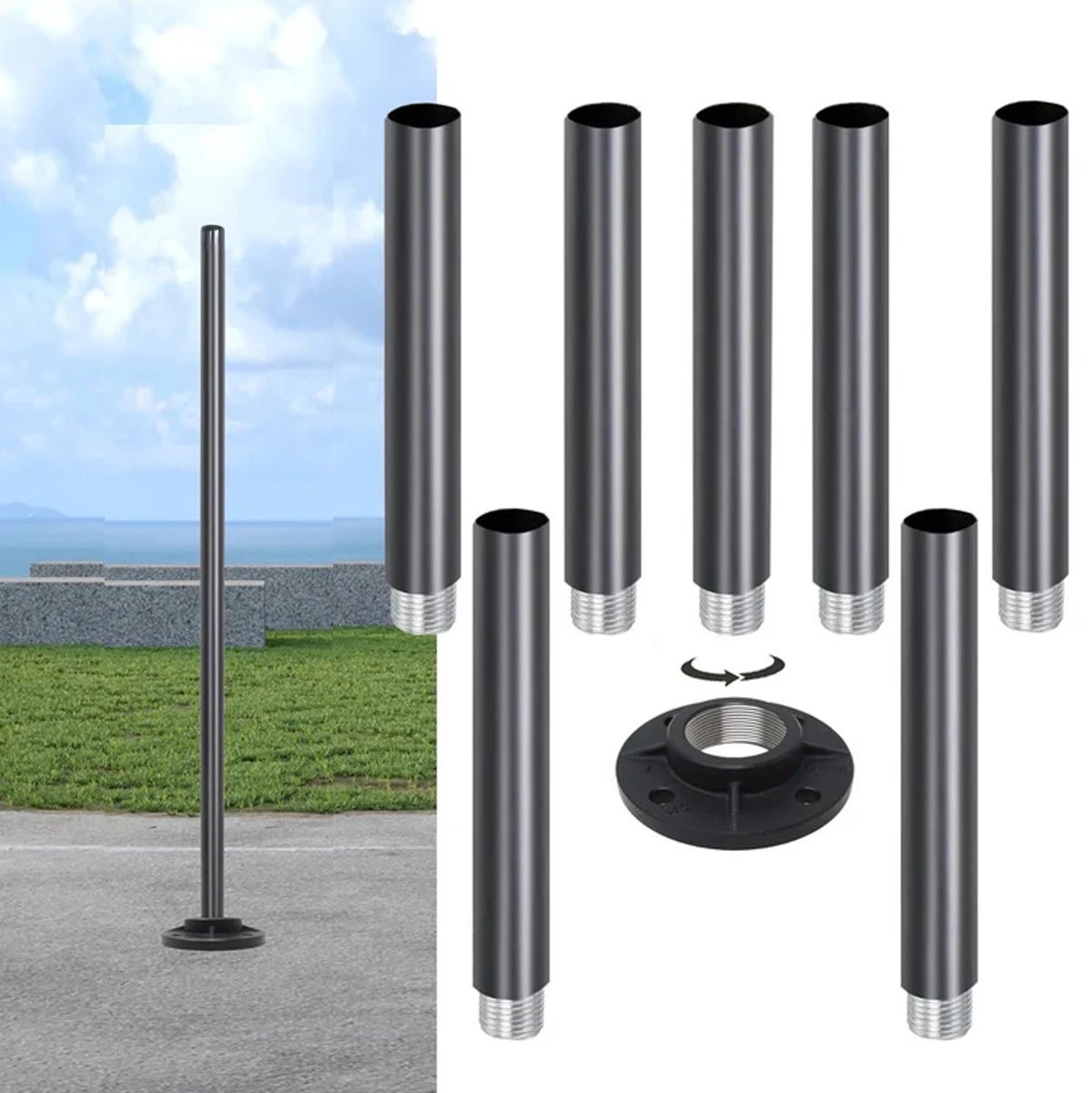 NovusTech Adjustable 4–14 Ft Aluminium Pole & Base Only – Solar Light Not Included | For CCTV - Image 11