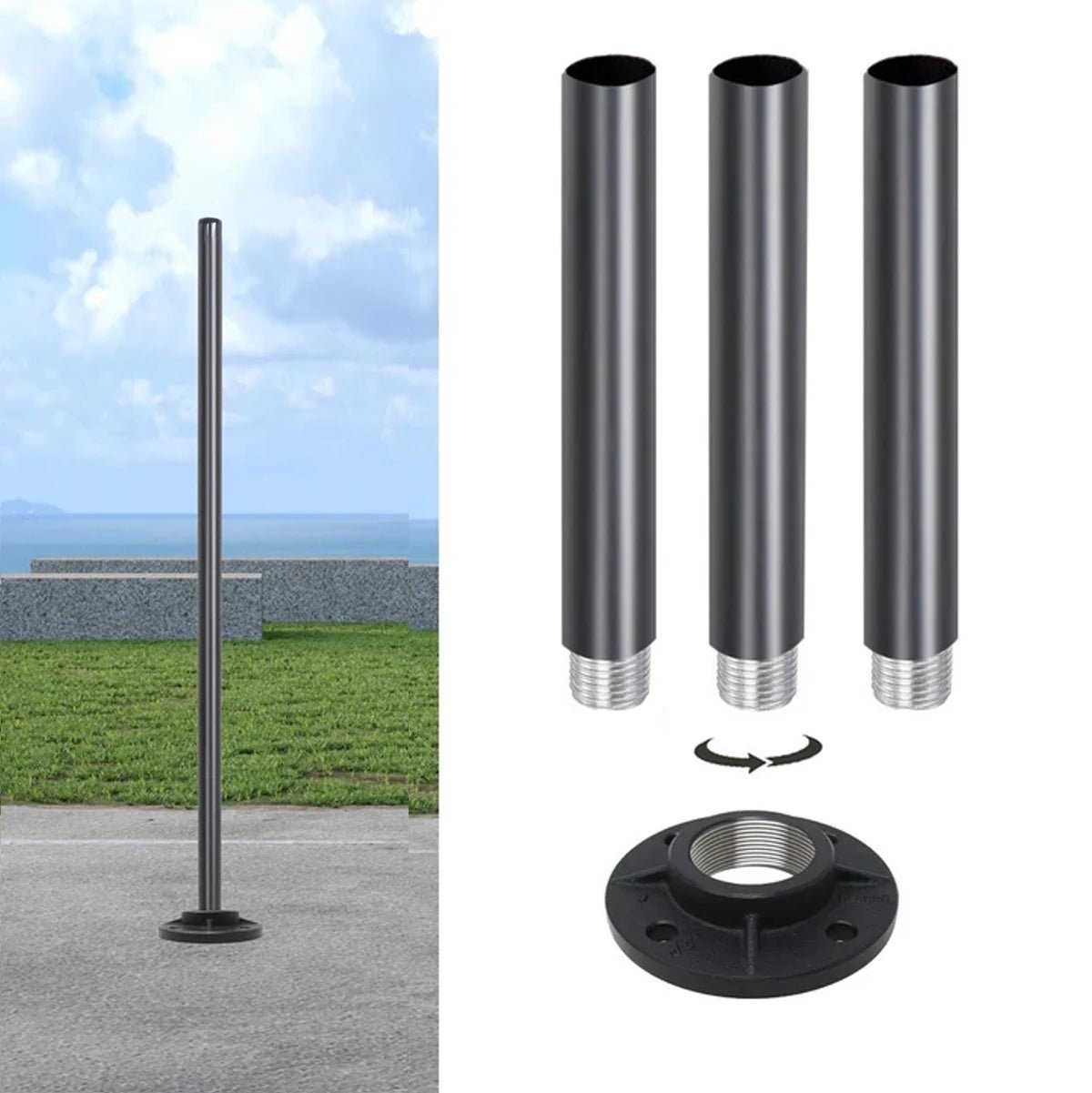 NovusTech Adjustable 4–14 Ft Aluminium Pole & Base Only – Solar Light Not Included | For CCTV - Image 7