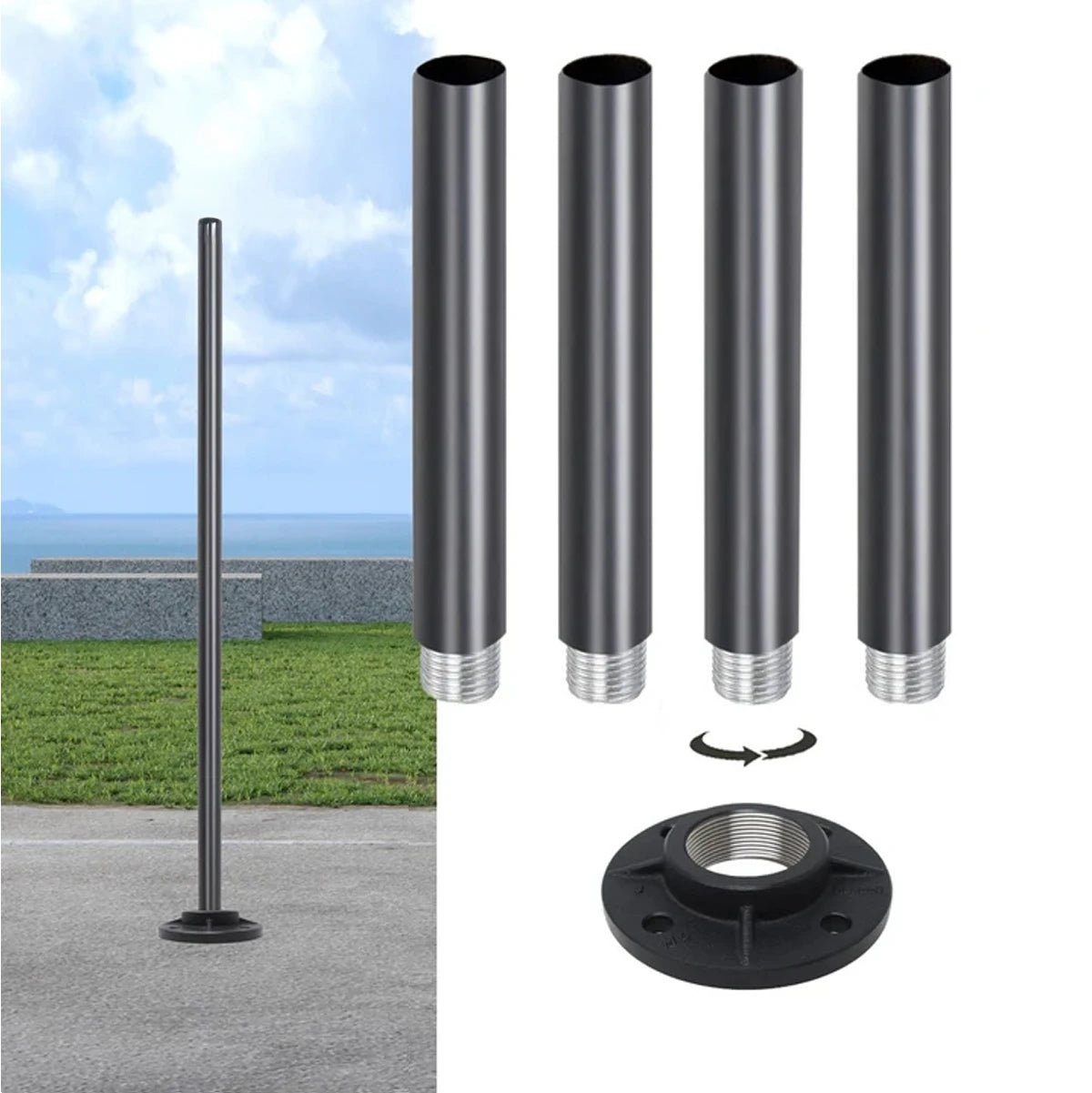 NovusTech Adjustable 4–14 Ft Aluminium Pole & Base Only – Solar Light Not Included | For CCTV - Image 8