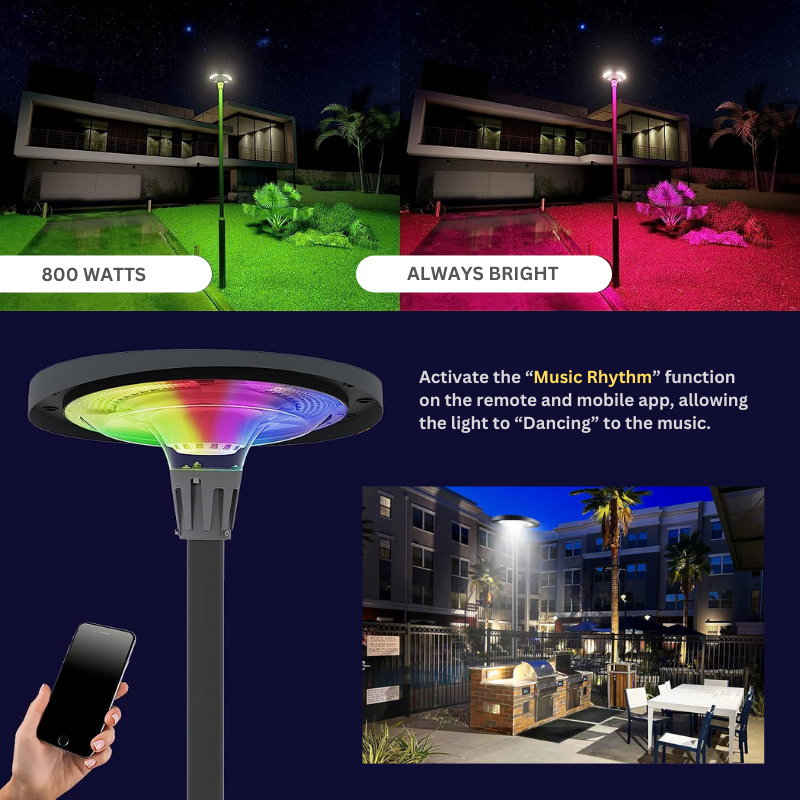 NovusTech 800W Solar UFO Street Light – Waterproof LED | Solar Light for Home & Garden Outdoor India (Warm/Cool White+RGB) - Image 6