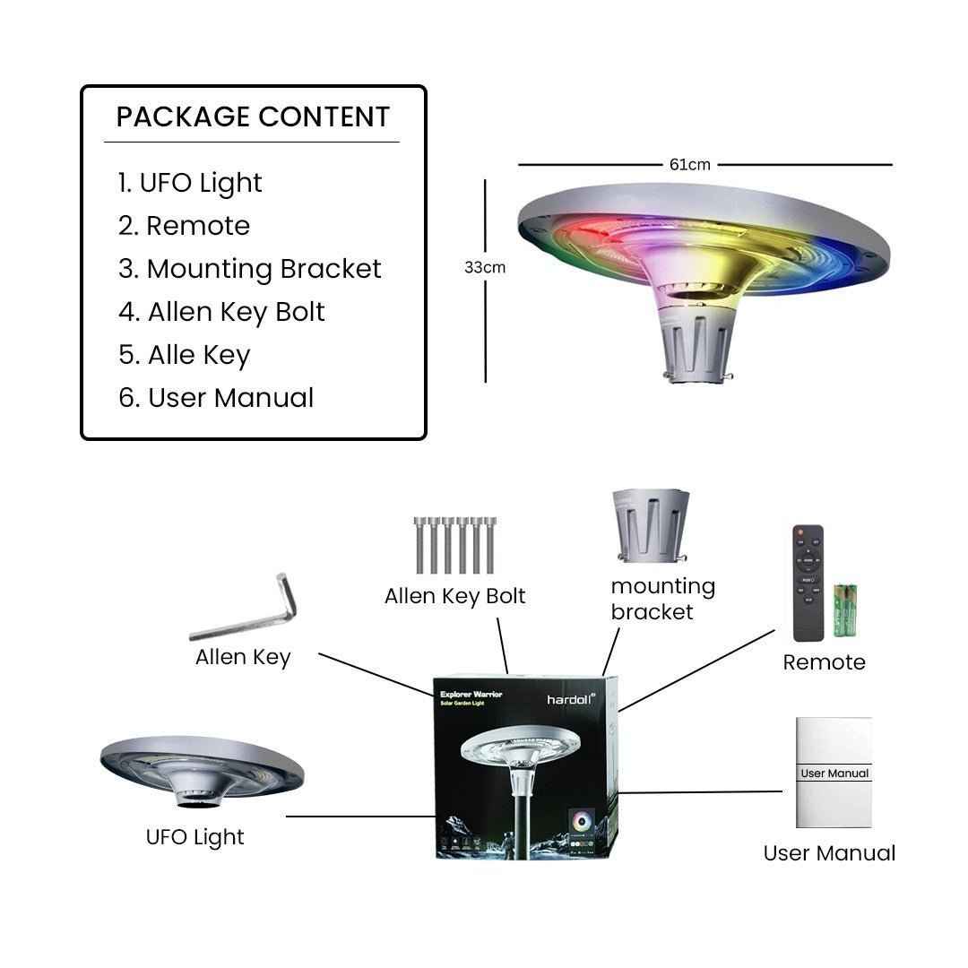 NovusTech 1200W Solar UFO Light – Waterproof LED | Solar Light for Home & Garden Outdoor India Warm/Cool White+RGB (Refurbished) - Image 11